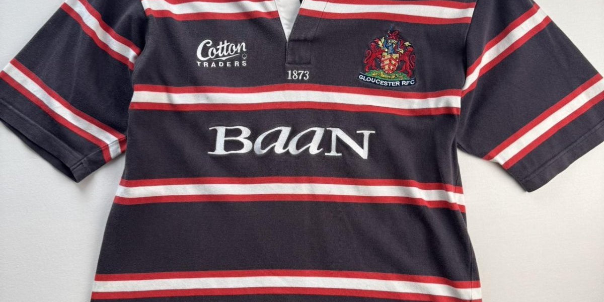 1990s Cotton Traders Gloucester Rugby Striped Polo M - Threads Uncovered