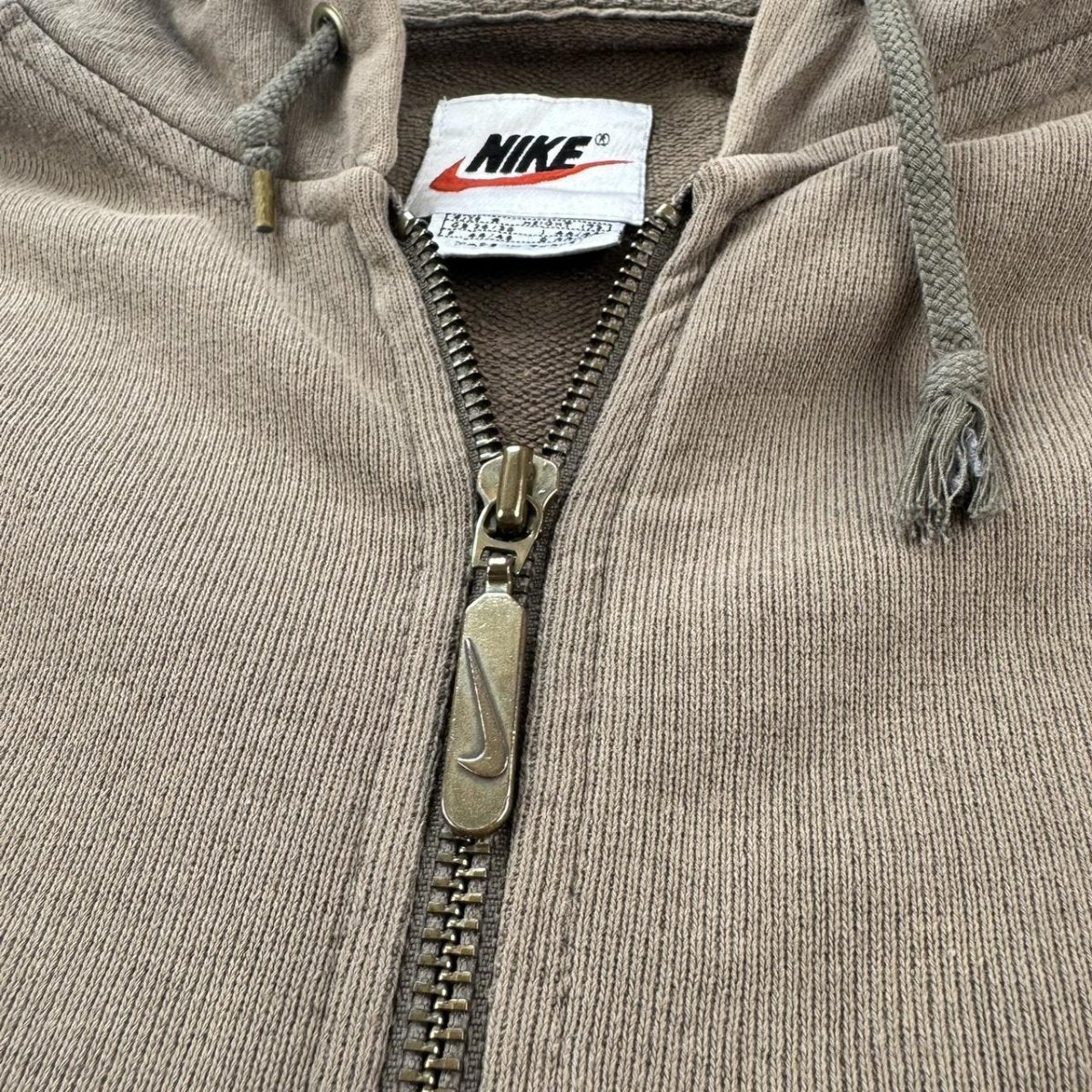 1990s Distressed Brown Embroidered Swoosh Oversized Full Zip Hoodie S - Threads Uncovered