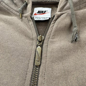 1990s Distressed Brown Embroidered Swoosh Oversized Full Zip Hoodie S - Threads Uncovered