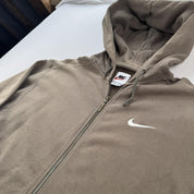 1990s Distressed Brown Embroidered Swoosh Oversized Full Zip Hoodie S - Threads Uncovered