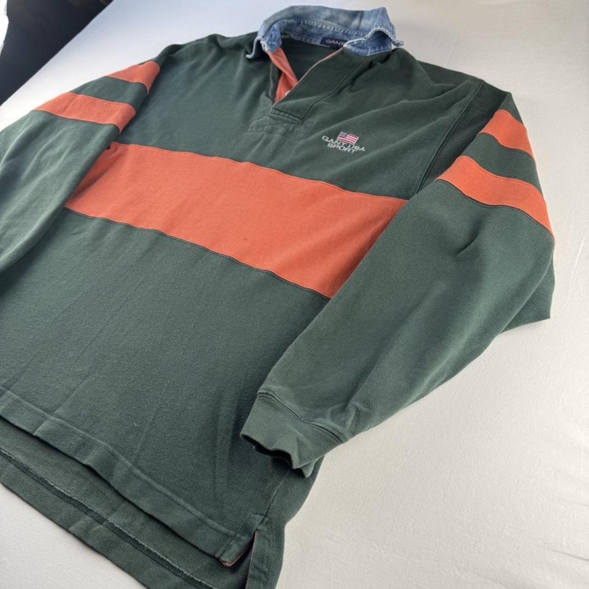 1990s Gant Embroidered Spellout Panel Rugby Polo Shirt M - Threads Uncovered