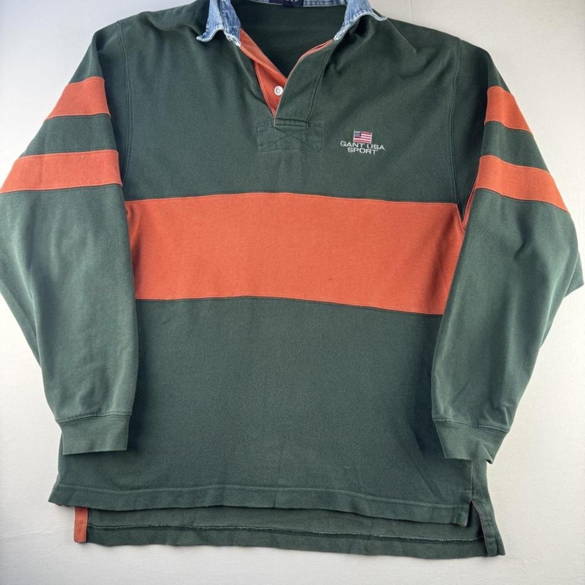 1990s Gant Embroidered Spellout Panel Rugby Polo Shirt M - Threads Uncovered