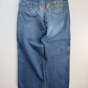 1990s Giovanni Valentino Graphic Embroidered Straight Leg Jeans 32W 30L - Threads Uncovered