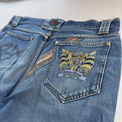 1990s Giovanni Valentino Graphic Embroidered Straight Leg Jeans 32W 30L - Threads Uncovered