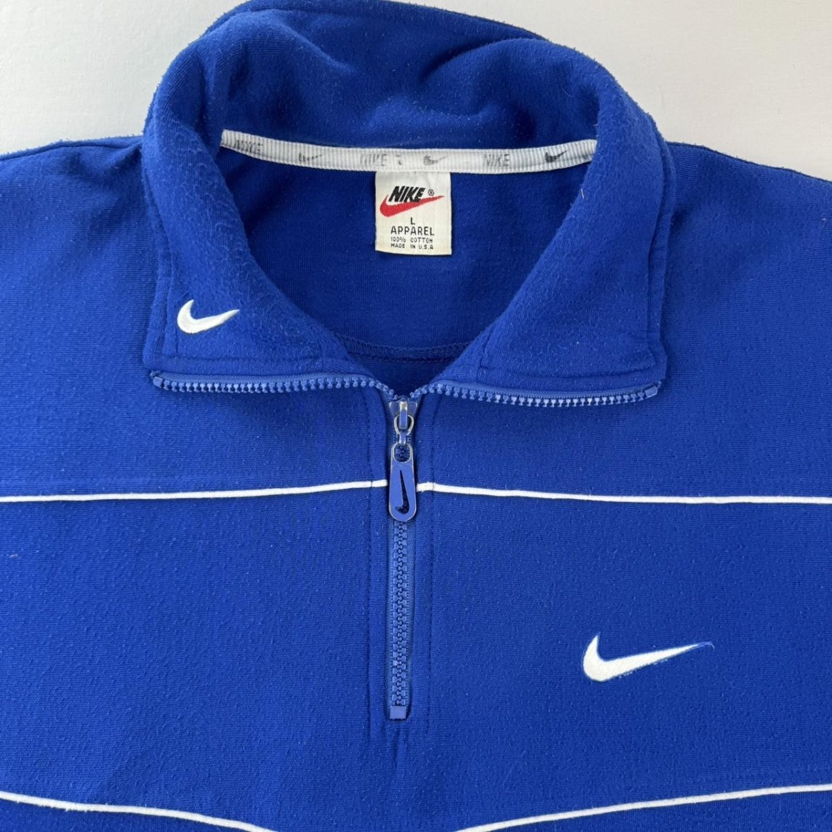 1990s Made in USA Embroidered Swoosh Quarter Zip L - Threads Uncovered
