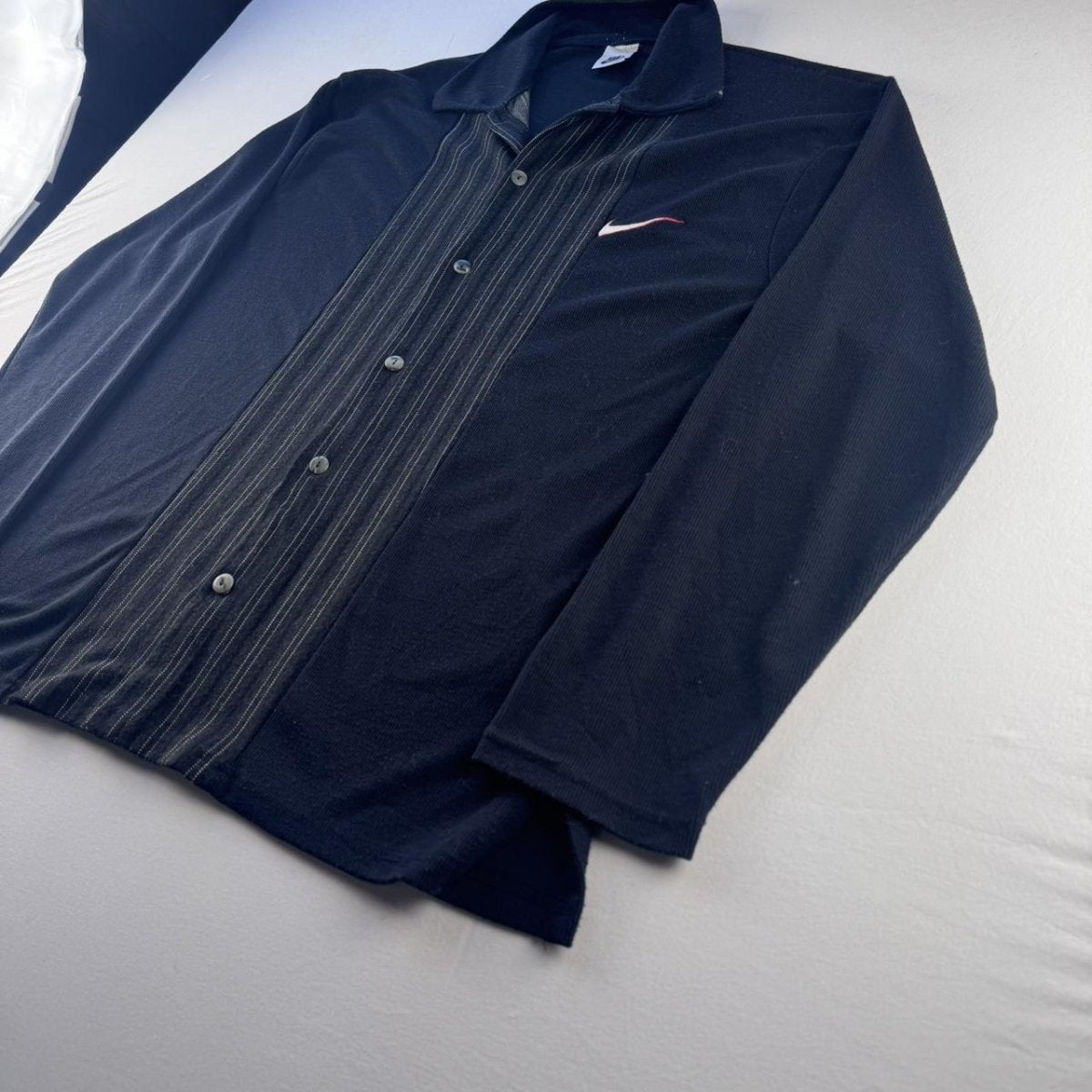 1990s Nike Button Down Embroidered Swoosh Navy Cardigan L - Threads Uncovered
