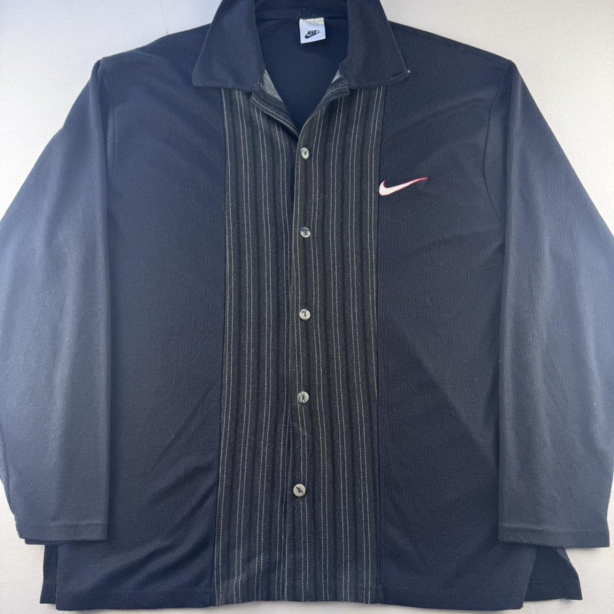 1990s Nike Button Down Embroidered Swoosh Navy Cardigan L - Threads Uncovered