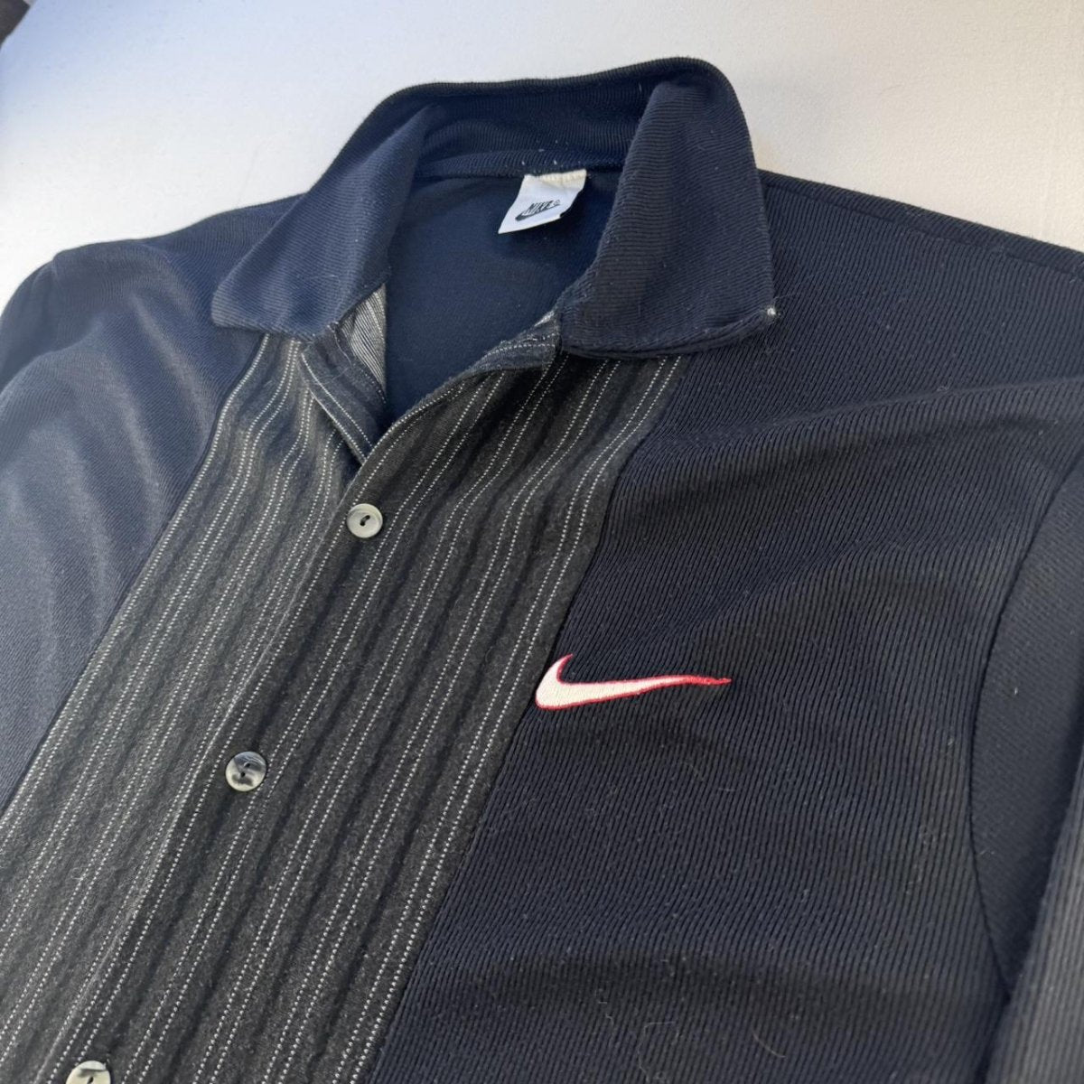 1990s Nike Button Down Embroidered Swoosh Navy Cardigan L - Threads Uncovered