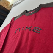 1990s Nike Embroidered Spellout Burgundy Womens Sweatshirt 14 - Threads Uncovered