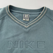 1990s Nike Embroidered Spellout V-Neck Jumper S - Threads Uncovered