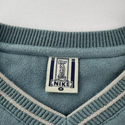 1990s Nike Embroidered Spellout V-Neck Jumper S - Threads Uncovered