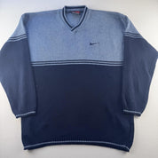 1990s Nike Embroidered Swoosh Panel Knitted Jumper L - Threads Uncovered