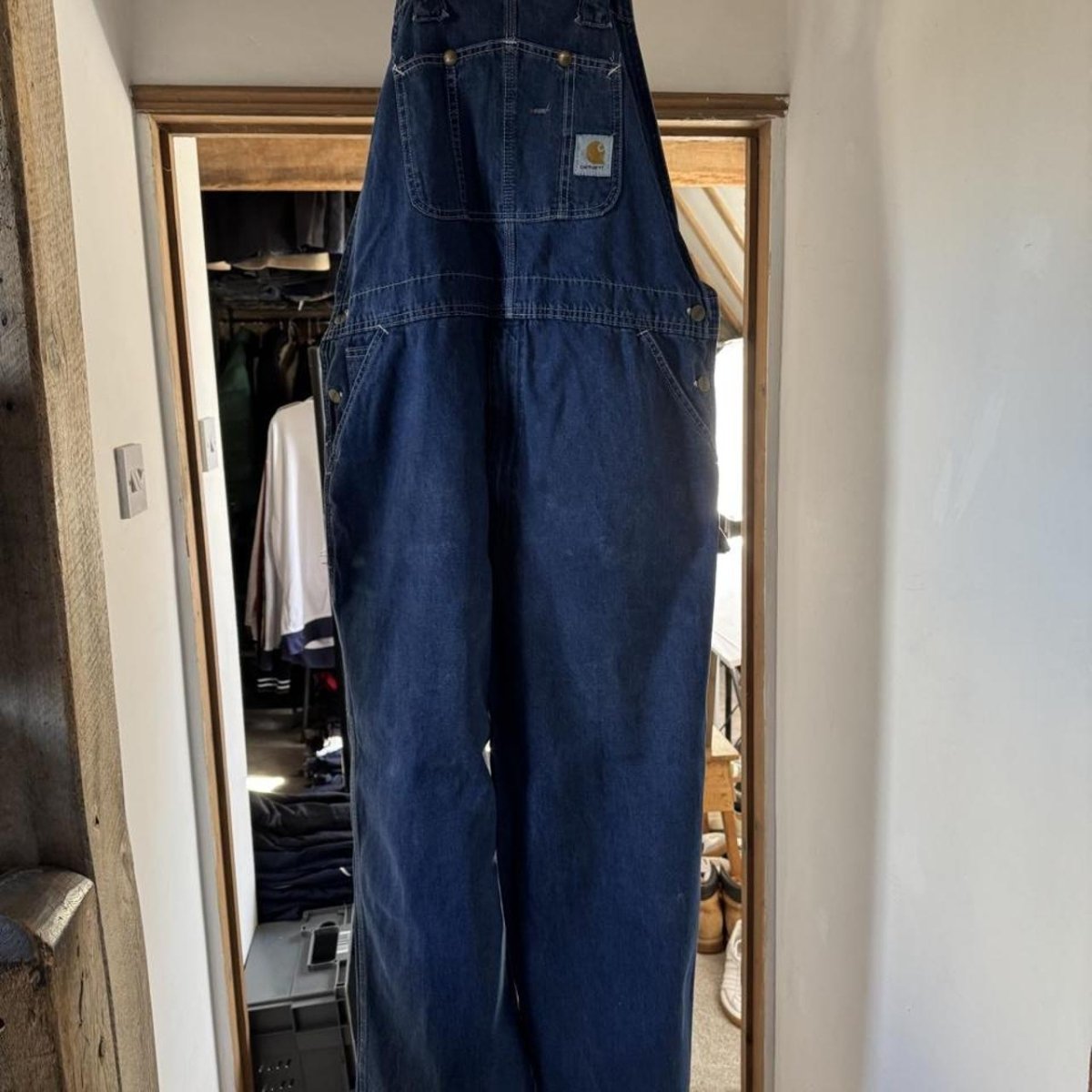1990s Rare Carhartt Denim Dungarees 40W 32L RO7 DST - Threads Uncovered