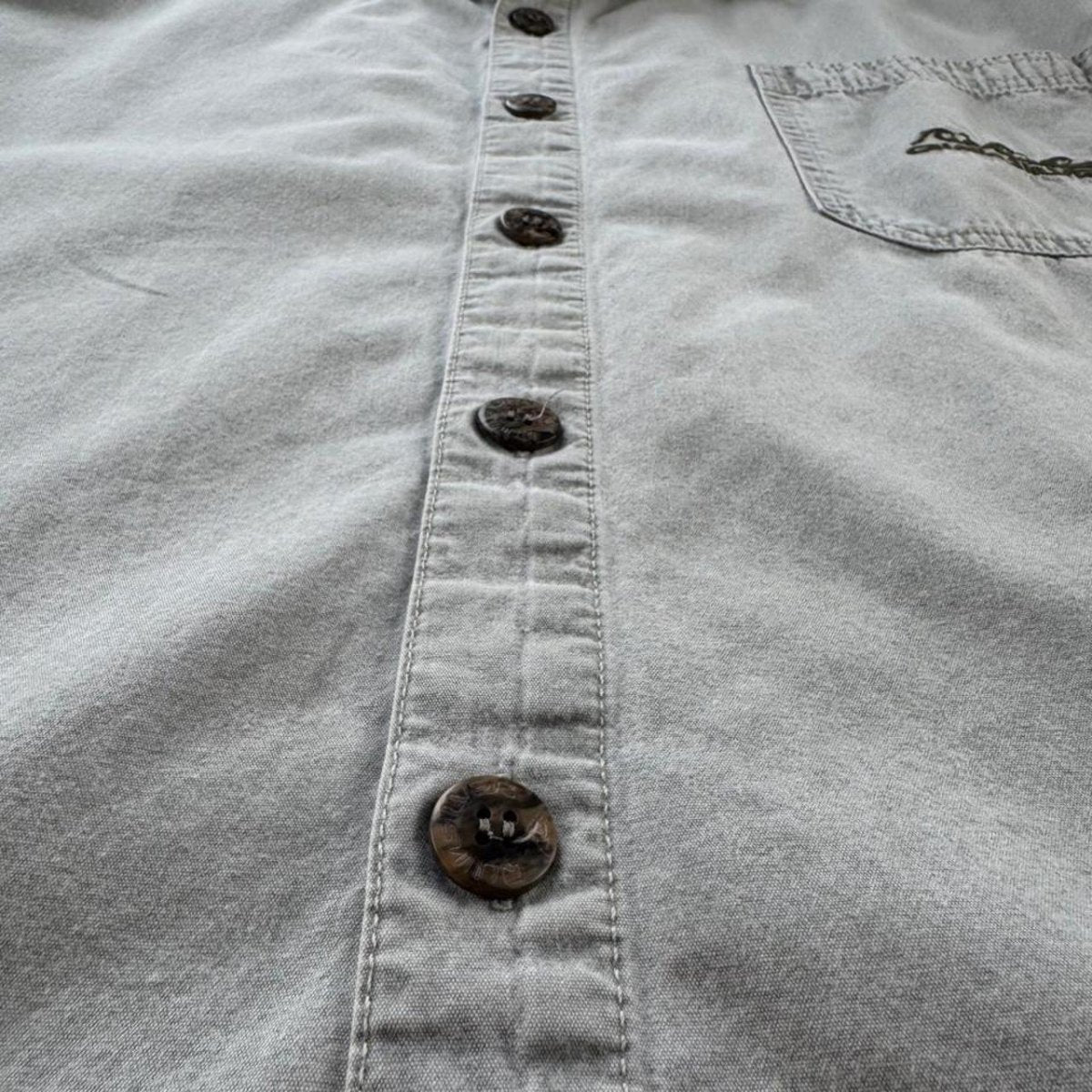 1990s Stone Grey Quiksilver Surf Button Down Shirt XL - Threads Uncovered