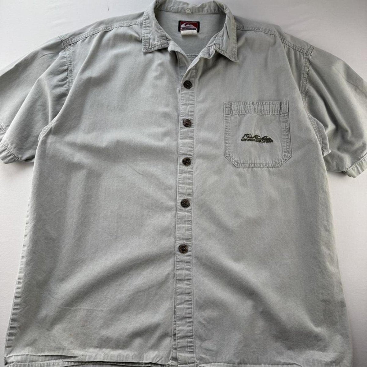 1990s Stone Grey Quiksilver Surf Button Down Shirt XL - Threads Uncovered