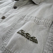 1990s Stone Grey Quiksilver Surf Button Down Shirt XL - Threads Uncovered