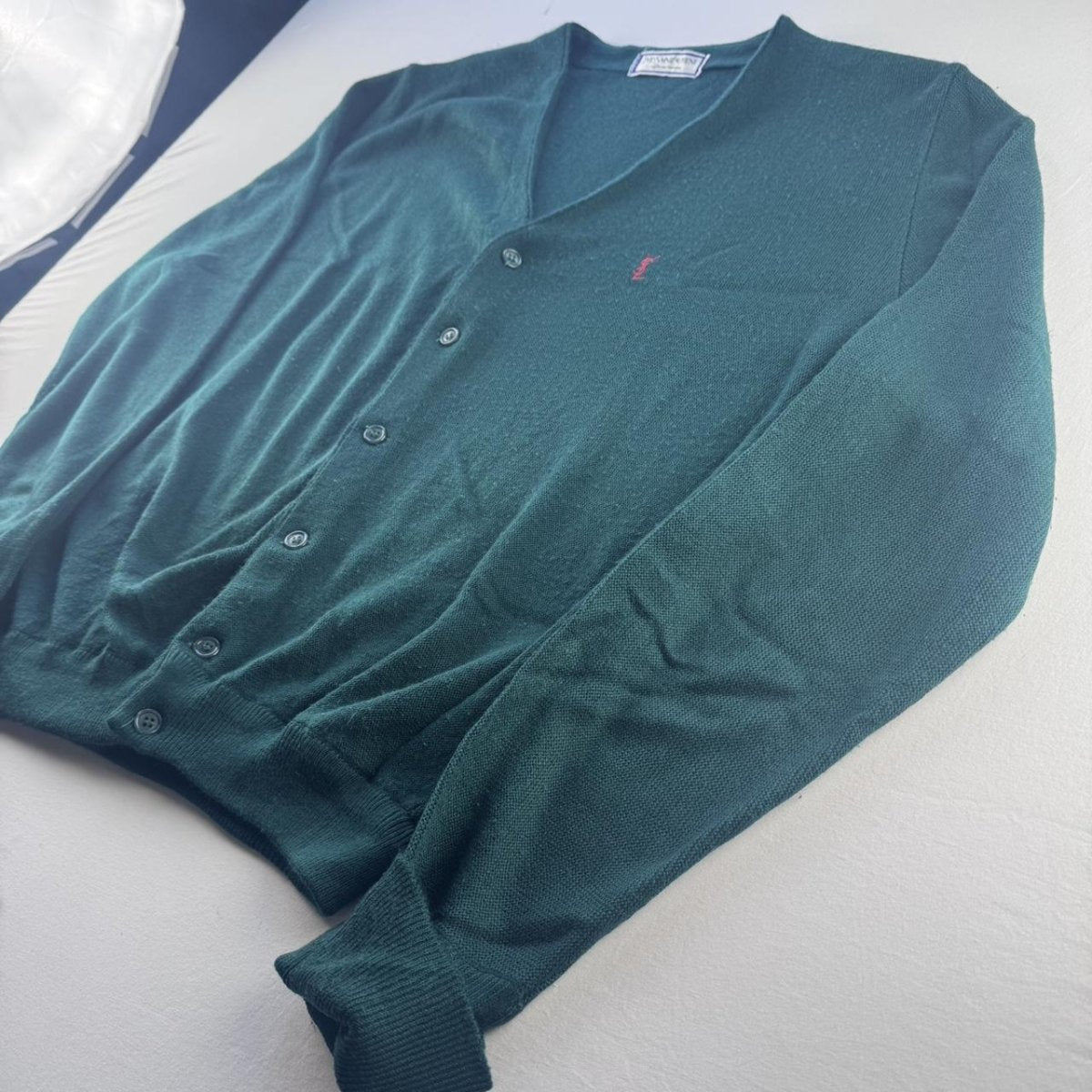 1990s Vintage Yves Saint Laurent YSL Dark Green Cardigan L - Threads Uncovered