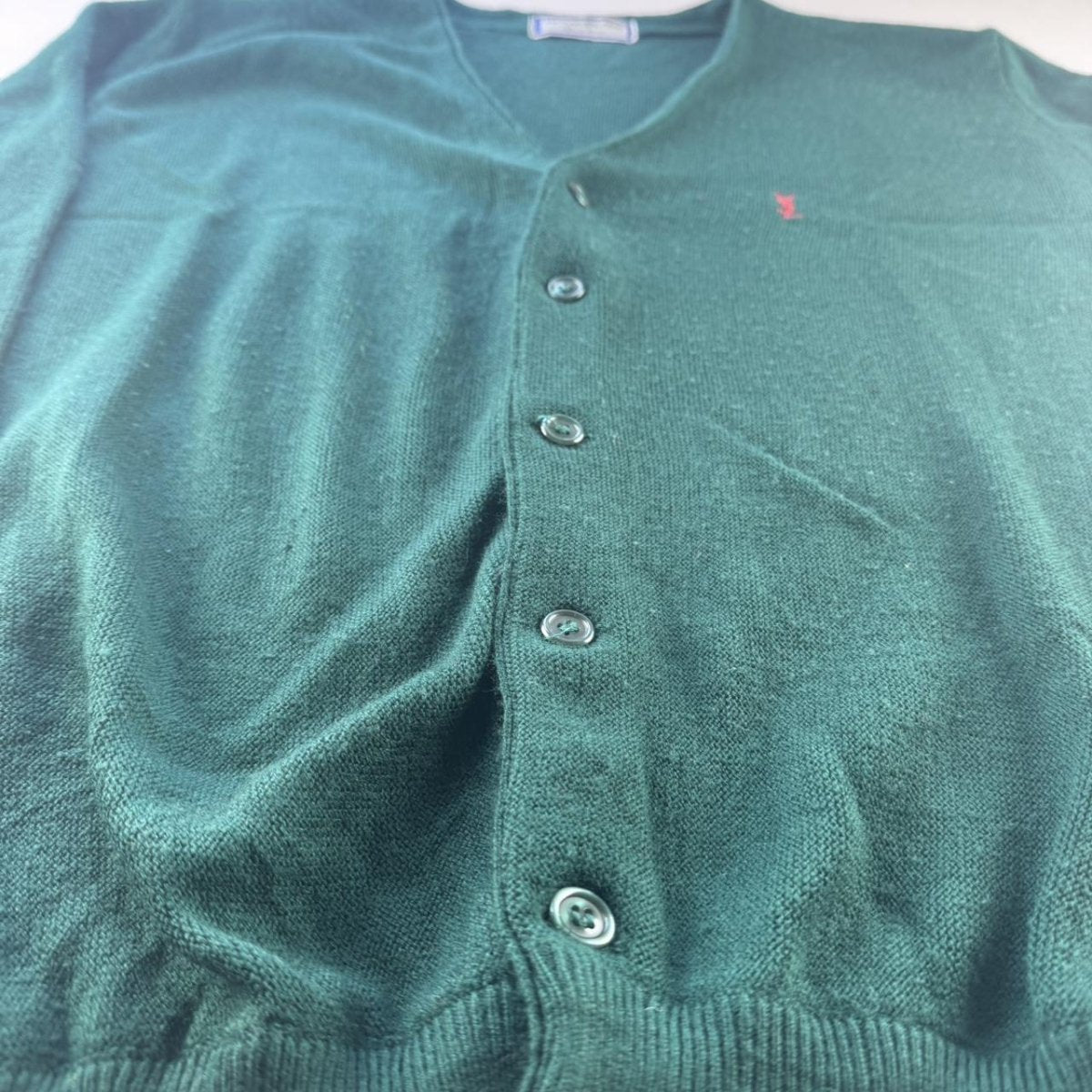 1990s Vintage Yves Saint Laurent YSL Dark Green Cardigan L - Threads Uncovered