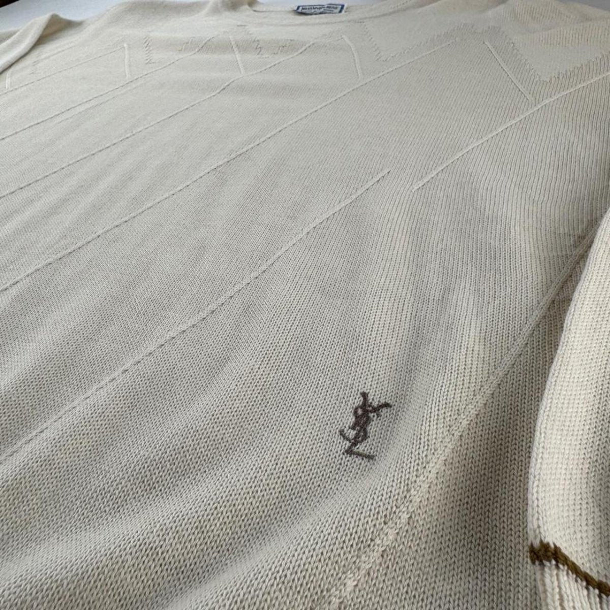 1990s Yves Saint Laurent YSL Embroidered Cream Jumper L - Threads Uncovered