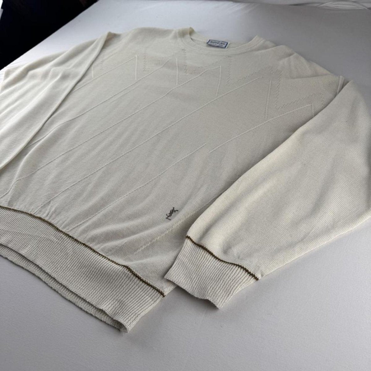 1990s Yves Saint Laurent YSL Embroidered Cream Jumper L - Threads Uncovered