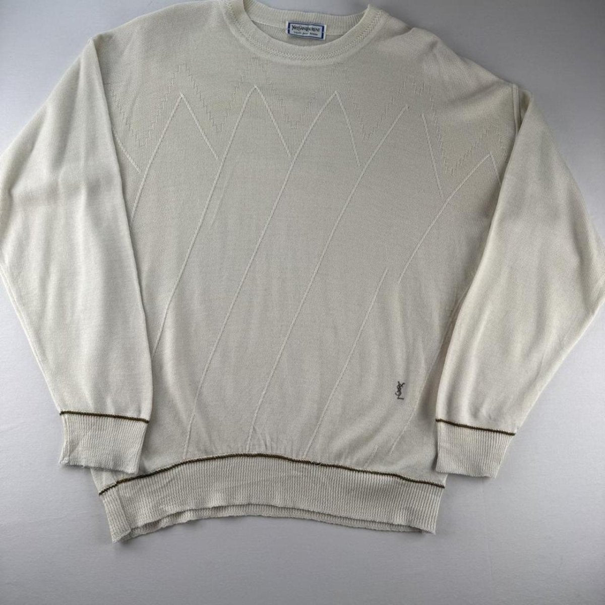 1990s Yves Saint Laurent YSL Embroidered Cream Jumper L - Threads Uncovered
