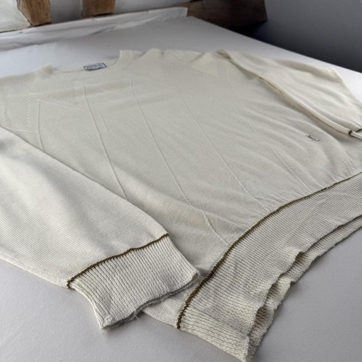 1990s Yves Saint Laurent YSL Embroidered Cream Jumper L - Threads Uncovered