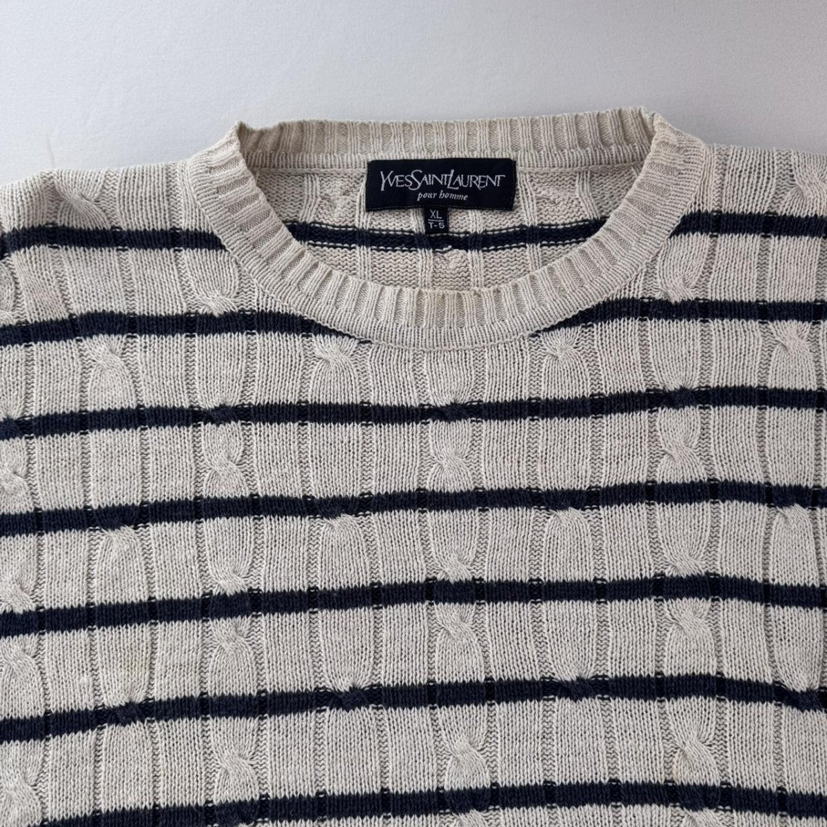 1990s Yves Saint Laurent YSL Stripped Knitted Cable Knit XL - Threads Uncovered