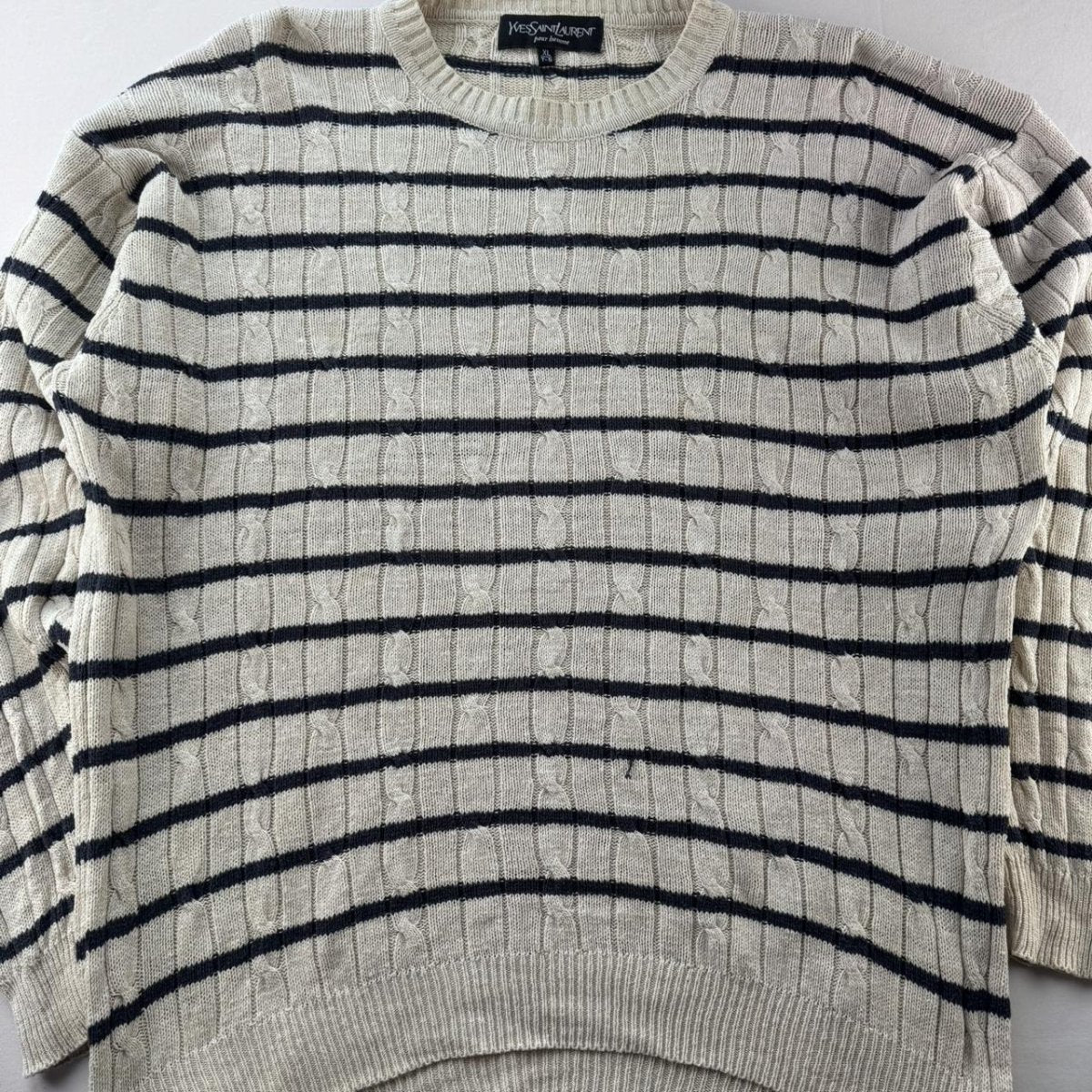 1990s Yves Saint Laurent YSL Stripped Knitted Cable Knit XL - Threads Uncovered