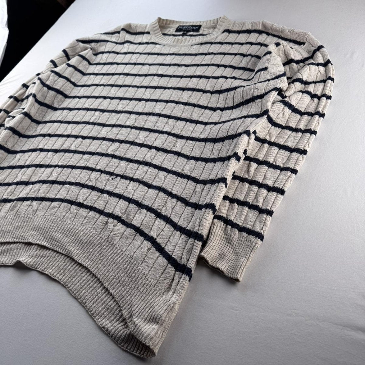 1990s Yves Saint Laurent YSL Stripped Knitted Cable Knit XL - Threads Uncovered