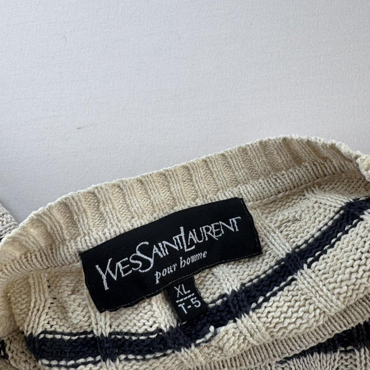 1990s Yves Saint Laurent YSL Stripped Knitted Cable Knit XL - Threads Uncovered