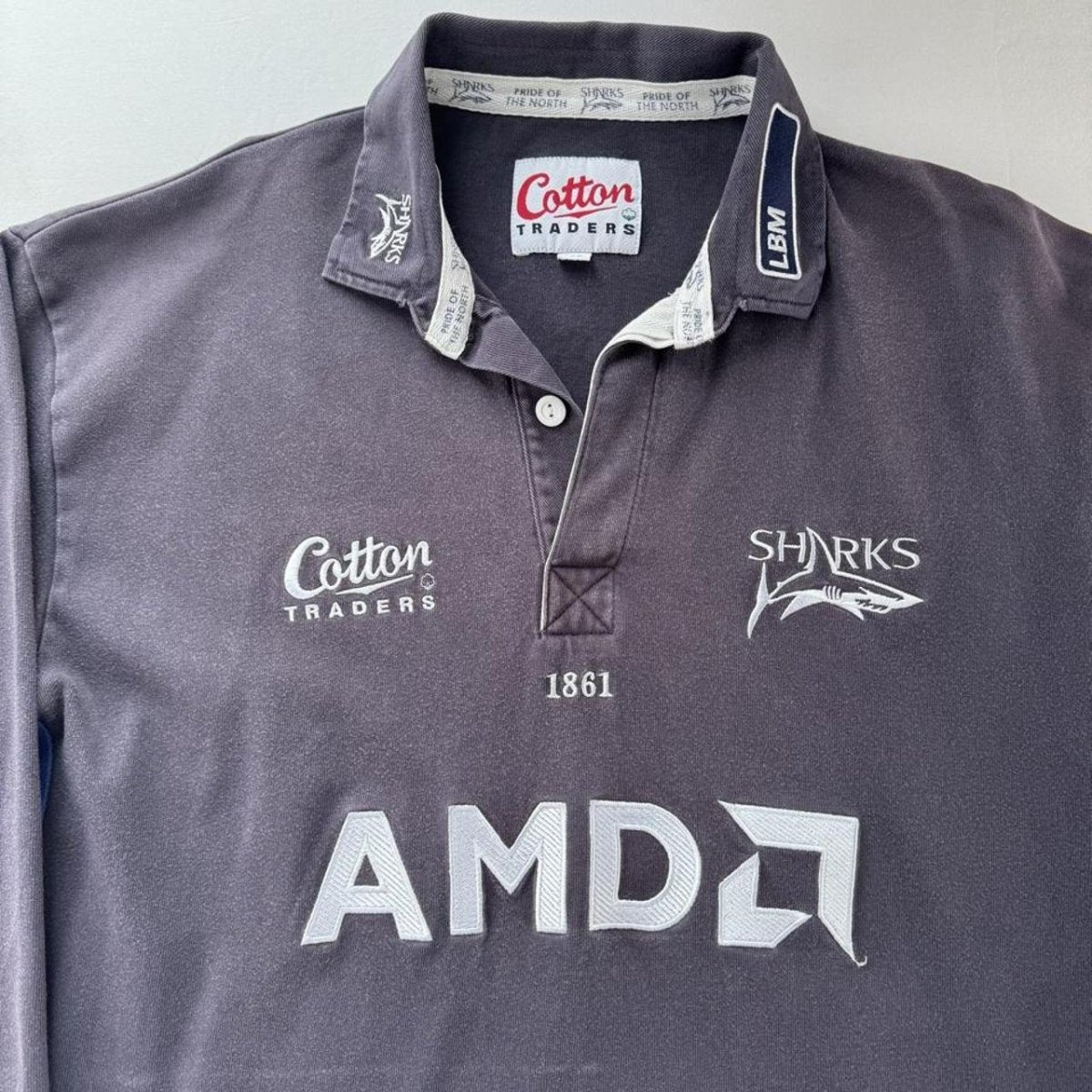 1999-2000 Cotton Traders Sale Sharks Long Sleeve Rugby Polo Shirt XL - Threads Uncovered