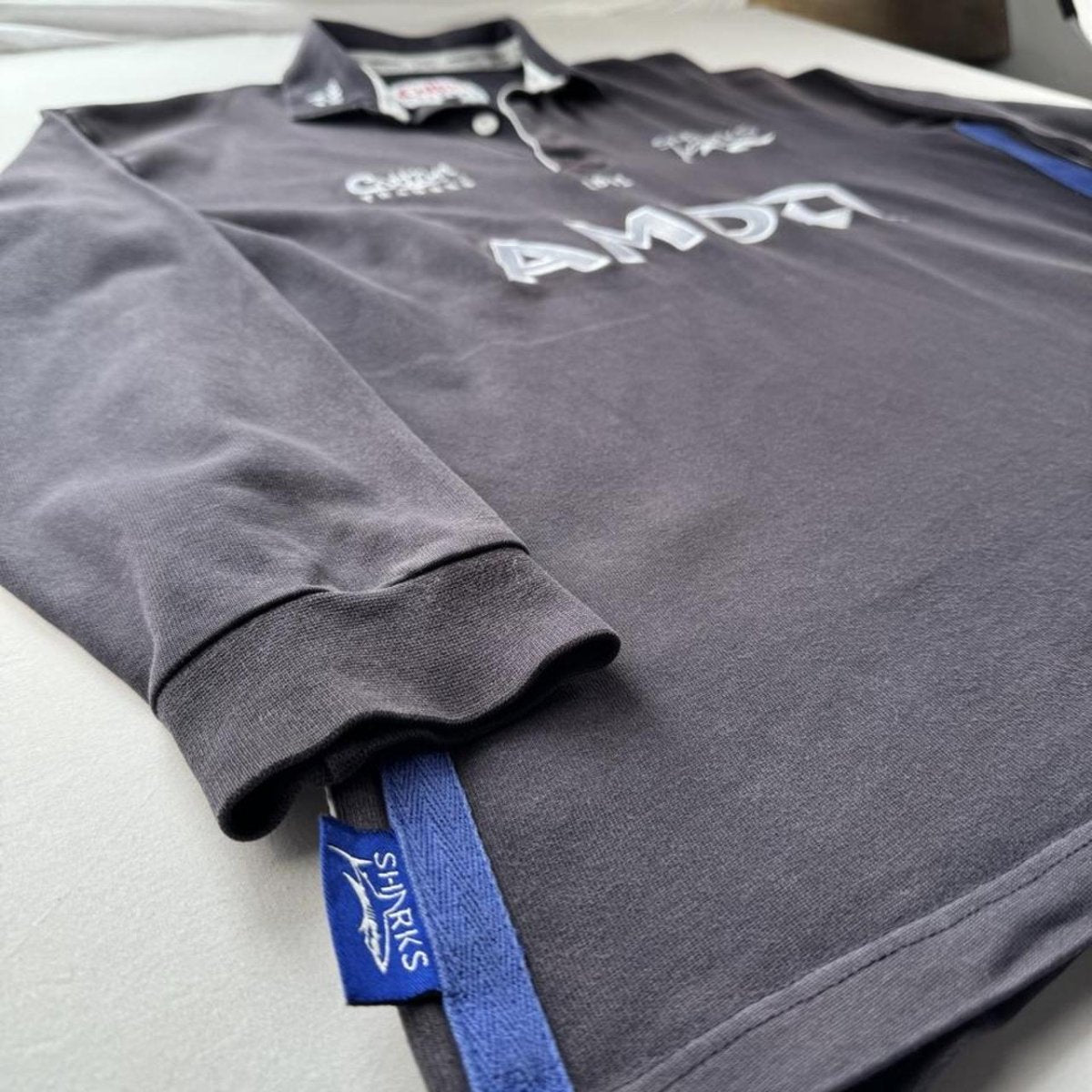 1999-2000 Cotton Traders Sale Sharks Long Sleeve Rugby Polo Shirt XL - Threads Uncovered