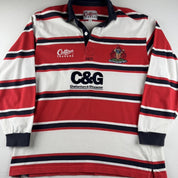 1999 Gloucester Rugby Cotton Traders Striped Rugby Polo Shirt L - Threads Uncovered