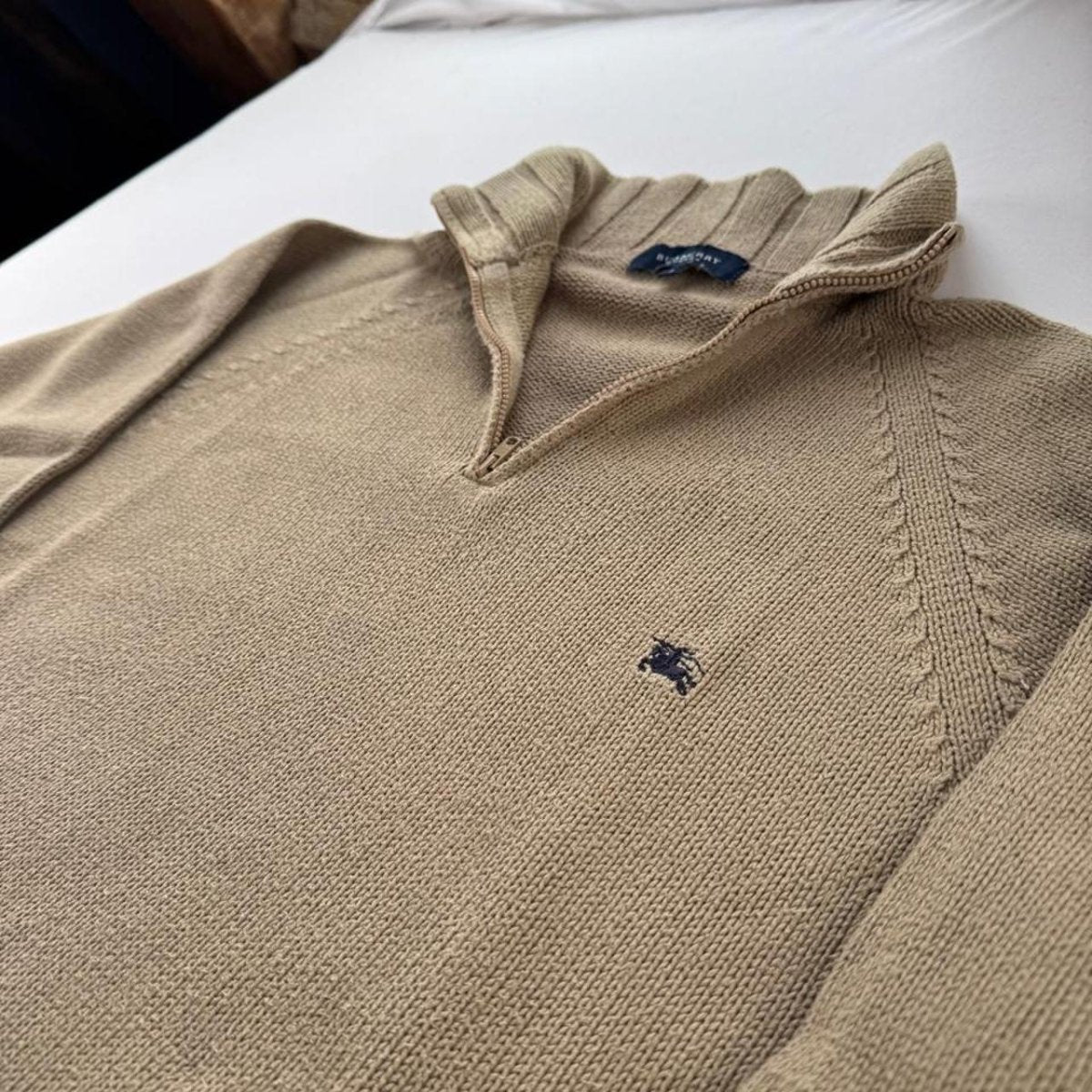 2000s Burberry Beige Cotton Quarter Zip S - Threads Uncovered