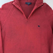 2000s Burberry Embroidered Logo Quarter Zip Jumper L - Threads Uncovered
