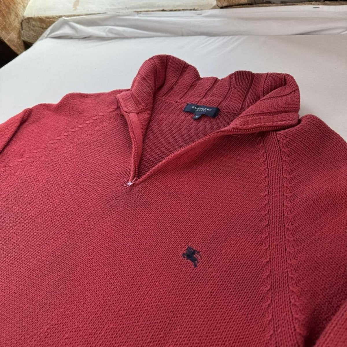 2000s Burberry Embroidered Logo Quarter Zip Jumper L - Threads Uncovered