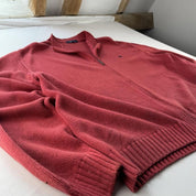 2000s Burberry Embroidered Logo Thick Knitted Full Zip Jumper L/XL - Threads Uncovered