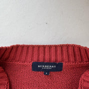 2000s Burberry Embroidered Logo Thick Knitted Full Zip Jumper L/XL - Threads Uncovered