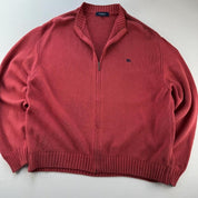 2000s Burberry Embroidered Logo Thick Knitted Full Zip Jumper L/XL - Threads Uncovered