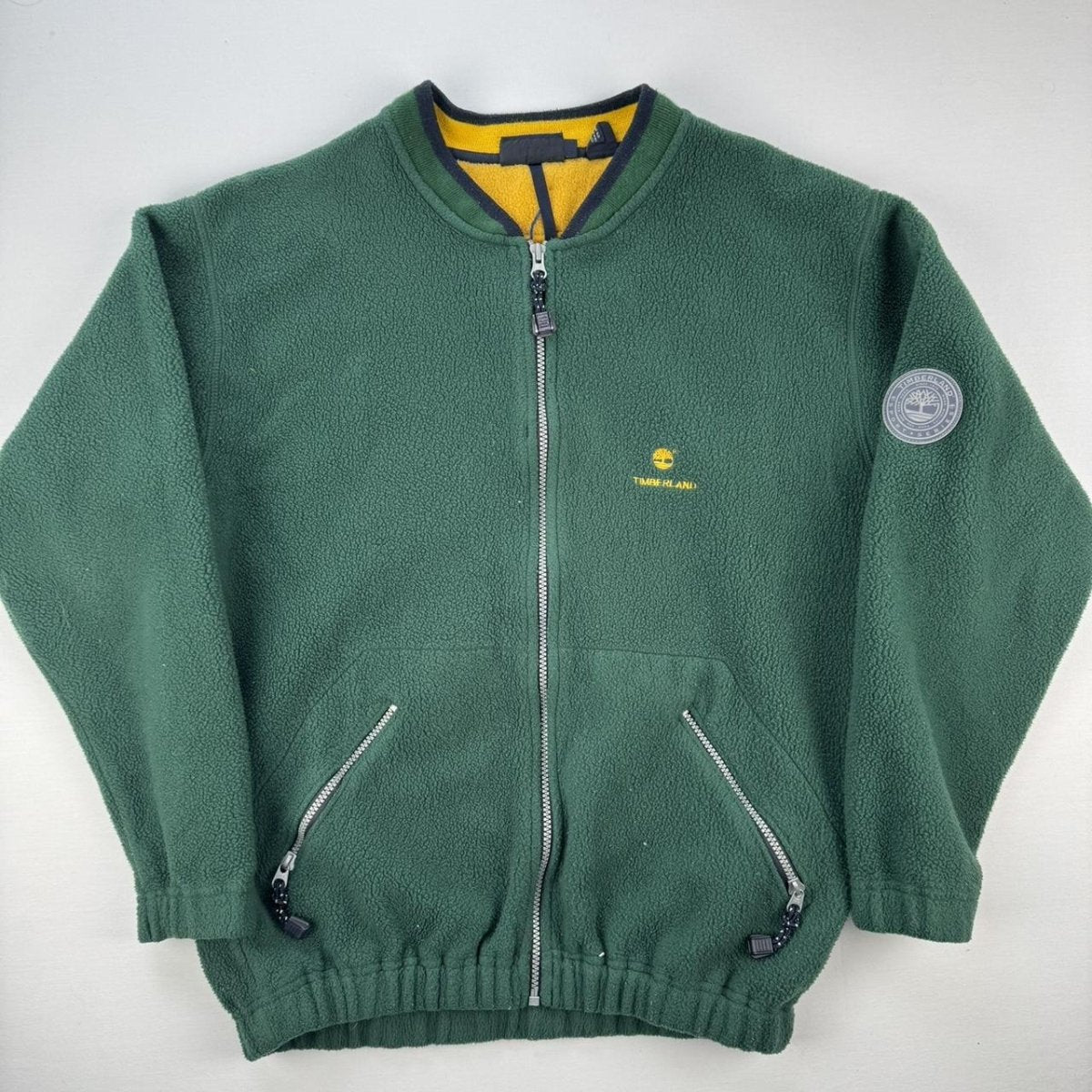 2000s Green Timberland Embroidered Full Zip Fleece Jacket M - Threads Uncovered