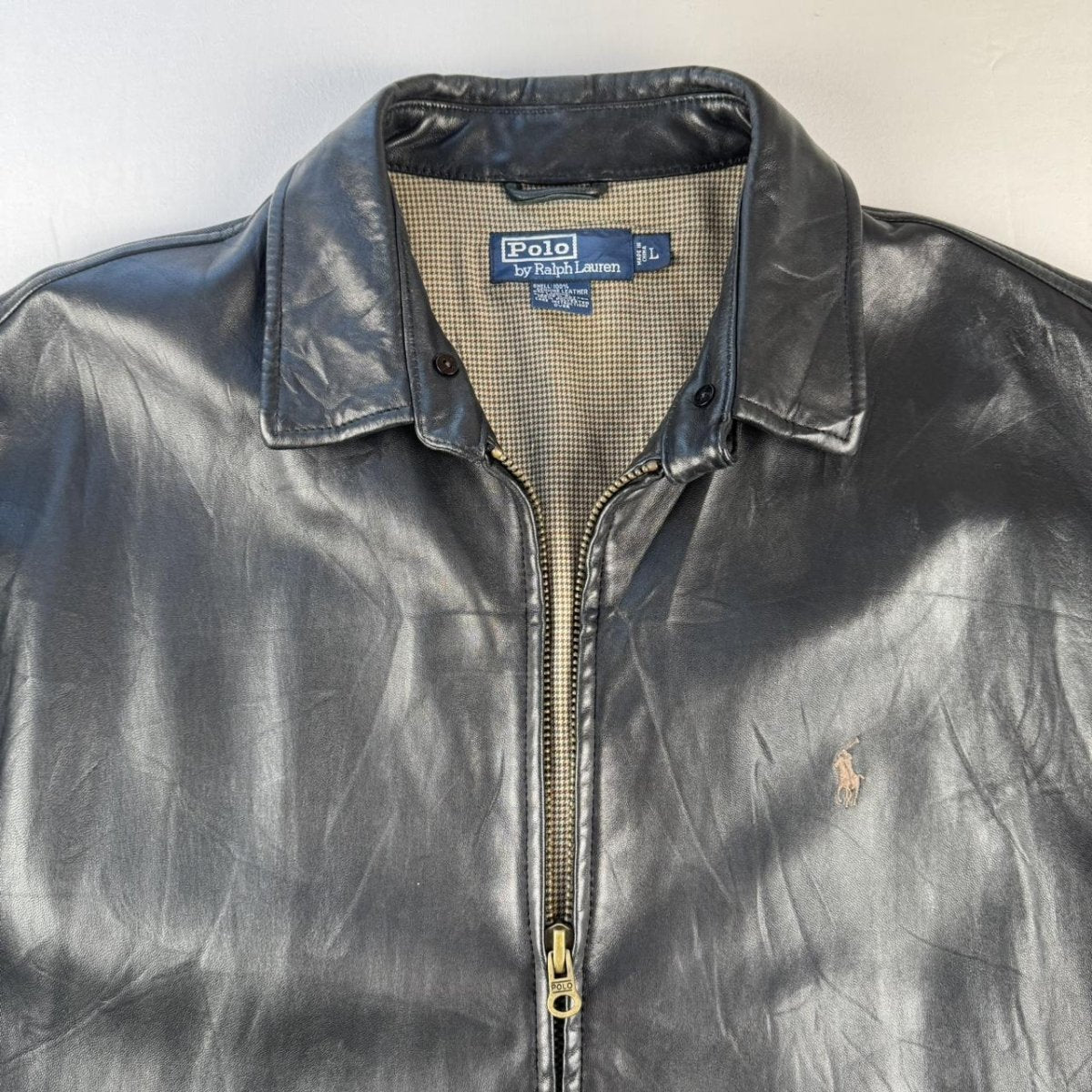 2000s Polo Ralph Lauren Black Leather Harrington Jacket L - Threads Uncovered
