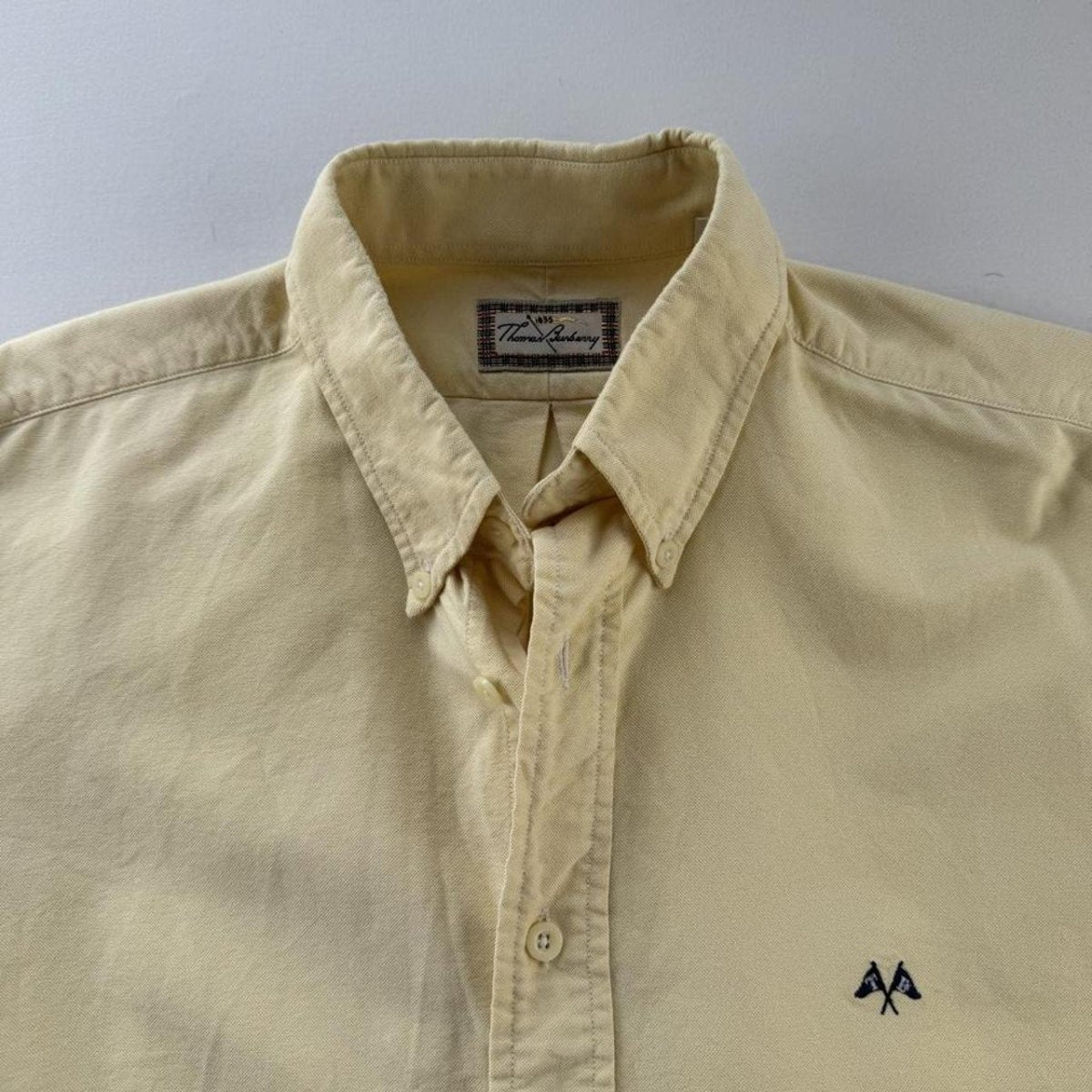 2000s Thomas Burberry Embroidered Yellow Button Down Shirt M - Threads Uncovered