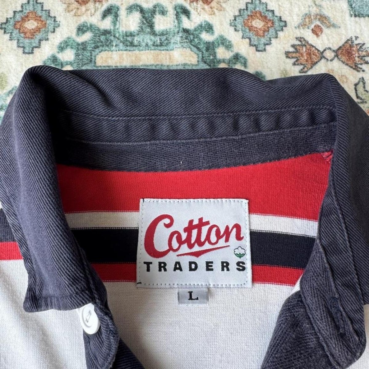 2003-05 Cotton Traders Long Sleeve Striped Gloucester Rugby Polo L - Threads Uncovered