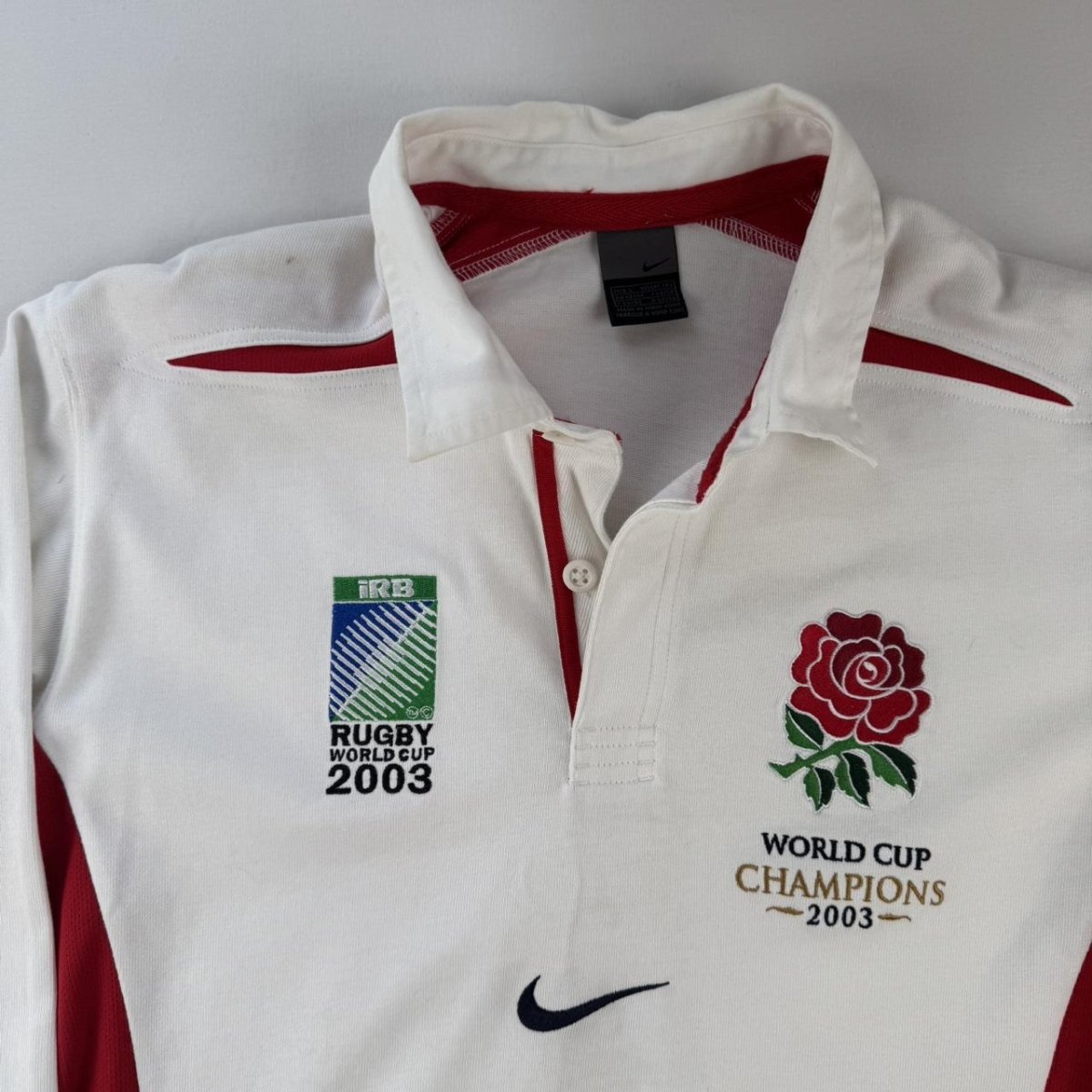 2003 Nike Centre Logo England Rugby World Cup Champions Polo Shirt L - Threads Uncovered