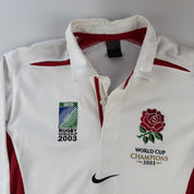 2003 Nike Centre Logo England Rugby World Cup Champions Polo Shirt L - Threads Uncovered