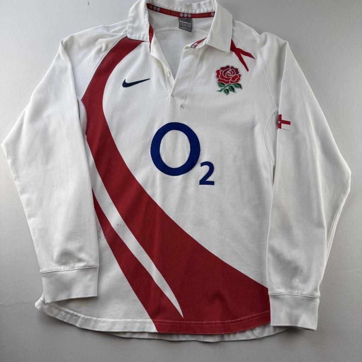 2007 Nike England Rugby Long Sleeve Rugby Polo M - Threads Uncovered