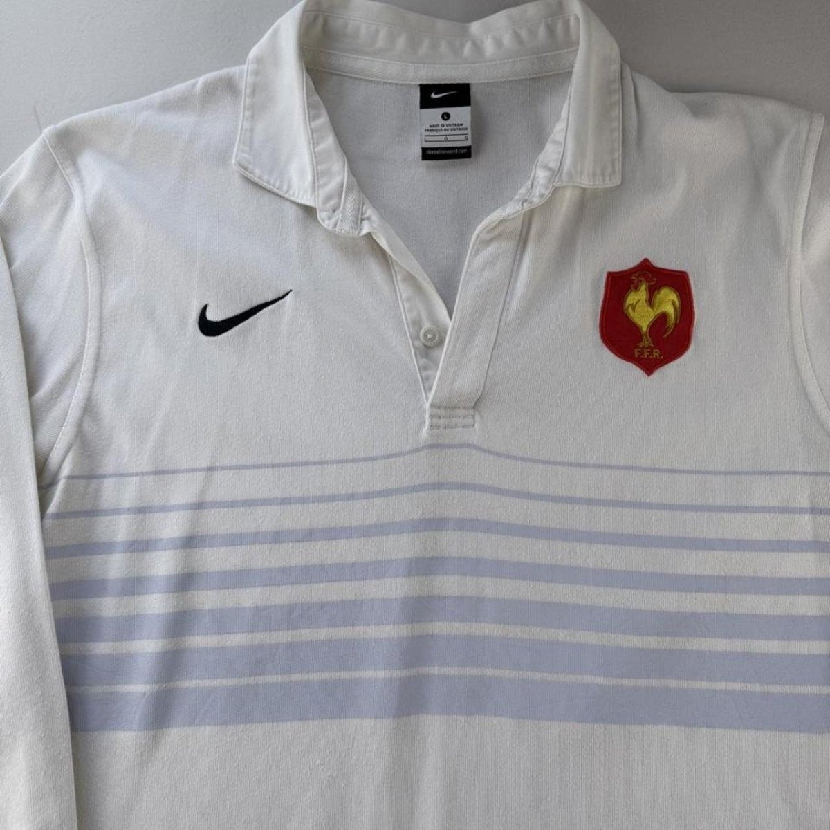 2009 Embroidered France Rugby Striped Rugby Polo L - Threads Uncovered