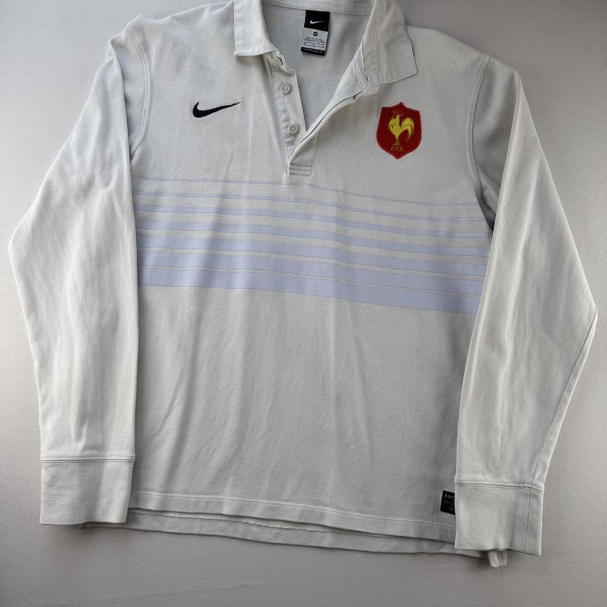 2009 Embroidered France Rugby Striped Rugby Polo M - Threads Uncovered