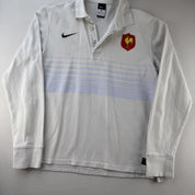 2009 Embroidered France Rugby Striped Rugby Polo M - Threads Uncovered