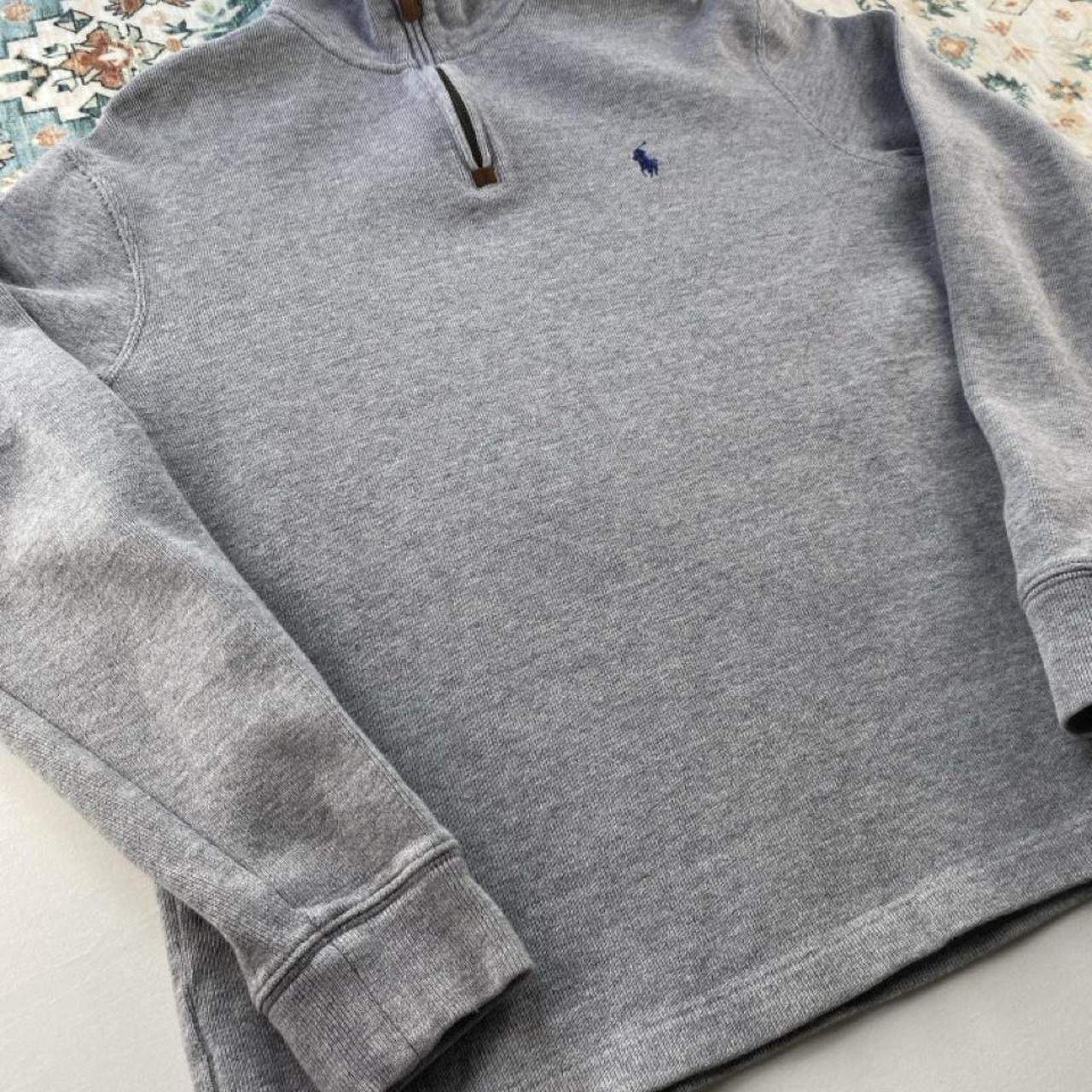 Polo Ralph Lauren grey quarter zip jumper with embroidered pony logo and slim fit.